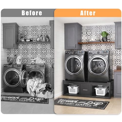 GDLF Washer and Dryer Pedestals, Universal Fit Washer and Dryer Stand with Pull-Out Shelf, 58.1"x29.1"Laundry Pedestal with Storage, 800LBS Capacity，Black — view 4