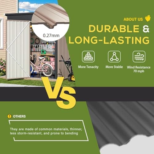 U-MAX 5'x3' Outdoor Storage Shed with Floor Base, Small Metal Garden Sheds & Outdoor Storage Clearance with Waterproof Floor Included, 3x5 Tiny Utility and Tool Sheds for Backyard, Patio — view 4