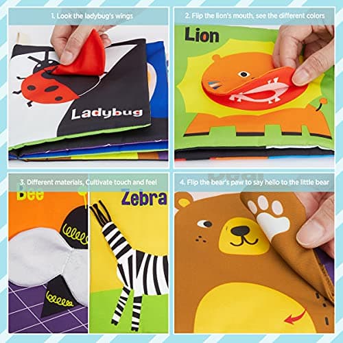 beiens Soft Baby Books - High Contrast Black & White Touch & Feel Crinkle Cloth Books for Infants & Toddlers, Early Educational Stimulation Toys, Baby Girl & Boy Gift, Animal — view 4