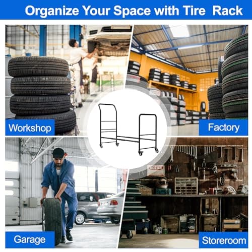 Rolling Tire Storage Rack,2 in 1 Mobile Metal Tire Storage and Transport Trailer Cart,43.3" x 34" x 13.7" Heavy Duty Tire Rack with 4 Wheels for Garage & Repair Shops,Black — view 5