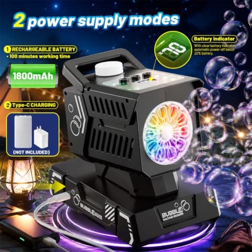 SHCKE Bubble Machine with Remote Control, Auto Rotation & 11 RGB Lights