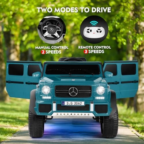 JOYLDIAS Kids Ride On Cars, Licensed Mercedes-Benz Maybach G650S, 12V7AH Battery Powered Toy Electric Car for Kids W/LED Underglow Lights,Remote Control,2 Motors,3 Speeds,Music,Bluetooth,Peacock Blue — view 2
