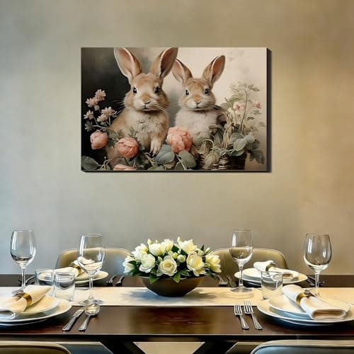 Vintage Festive Easter Bunny Canvas Wall Art 8x12, Framed Cozy Spring Prints Pictures, Easter Rabbit Canvas Artwork for Bedroom, Living Room, Office, Rustic Farmhouse Home Wall Decor — view 6