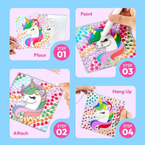 Klever Kits 4PCS Window Art, 2-in-1 Gems and Gels Suncatcher, 2 Ways to Play Diamond and Gels, Arts & Crafts Toys for Boys Girls, Christmas Birthday Gifts for Kids Age 6 and Up — view 2