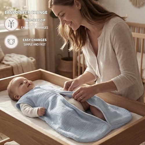 BSTOPPT 2 Pack Baby Sleep Sack 18-24 Months 100% Organic Cotton Muslin Baby Sleeping Bag 2-Way Zipper Wearable Blankets TOG 0.3 (White & Light Gray, X-Large) — view 2