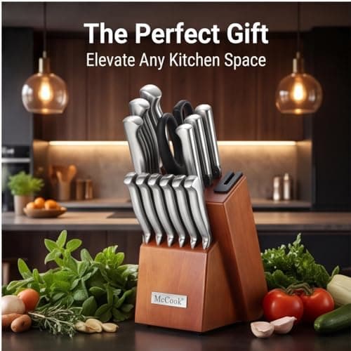 McCook® Knife Sets, German Stainless Steel Kitchen Knife Block Sets with Built-in Sharpener, 15 Piece Chef Knife and More, Razor Sharp, Restaurant Grade, Anti-Rust, Elegant Box for Gift — view 7