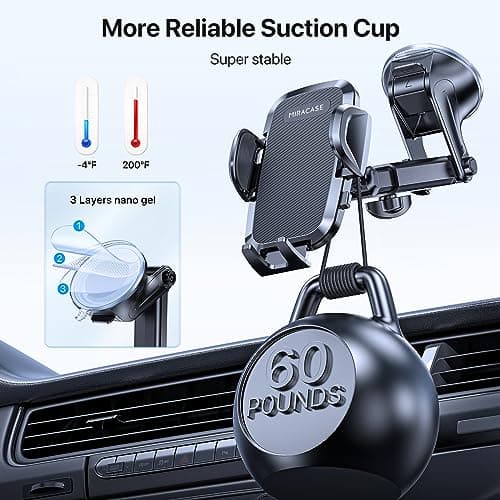 Miracase Car Phone Mount, [Upgraded Strong Military Grade Suction Cup] Long Arm Phone Holder for Car Dashboard Windshield Vent, Hands Free Cell Phone Holder Compatible with All Mobile Phones — view 2