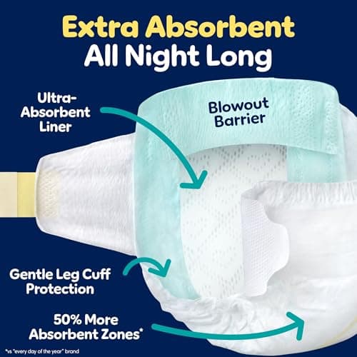 Pampers ZZZ Overnight Diapers, Size 5 (12+ kg), Nighttime Protection Disposable Baby Diaper, 50 Count — view 2