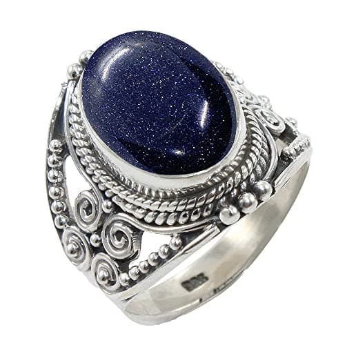 Fine Sterling Silver Ring For Women &s Natural Blue Sun Stone Ring Sterling Silver Statement Ring Bezel Set Gemstone Ring