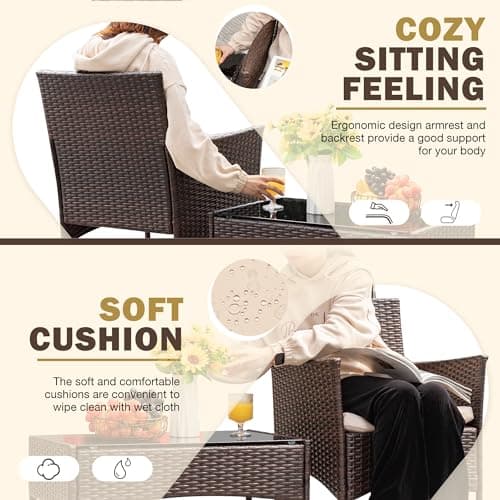 Homall 4 Pieces Outdoor Patio Furniture Sets Rattan Chair Wicker Set,Outdoor Indoor Use Backyard Porch Garden Poolside Balcony Furniture (Brown and Beige)