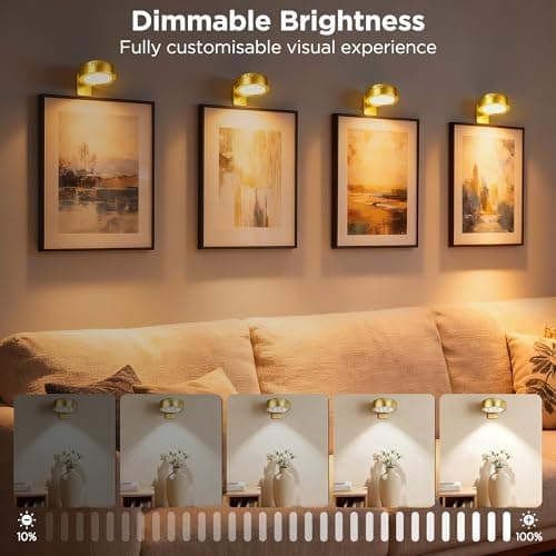 4-Pack Picture Lights for Wall, Rechargeable Cordless Remote Poster Lights, Dimmable Painting Lights with 3 CCT & 12 RGB, Magnetic LED Art Display Lights for Dashboard, Bedroom, Living Room, Hallway — view 2