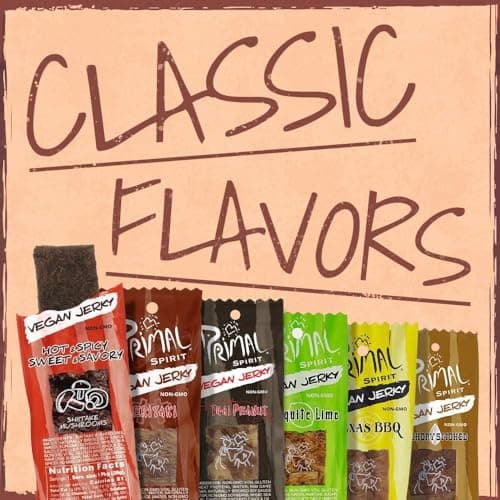 Primal Spirit Vegan Jerky – “Classic Flavor” – Texas BBQ, 10 g. Plant Based Protein, Certified Non-GMO, No Preservatives, Sports Friendly Packaging (24 Pack, 1 oz) — view 4
