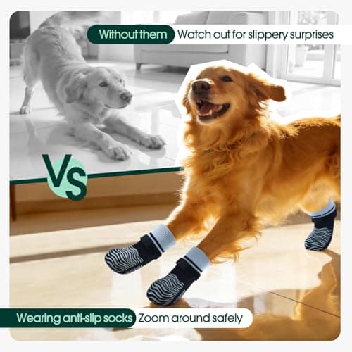 Kuoser Non Slip Dog Socks for Hardwood Floors, Dog Grippy Socks with Double-Sided Traction, Anti Slip Dogs Booties Paw Protectors to Prevent Licking Paws for Small Medium Large Senior Dogs, 4 Pack-L — view 2