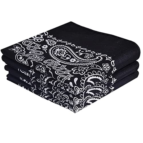 Classic Paisley Bandanas - 3 Pack Gift Set, 100% Cotton, 22x22 Inches (Black)