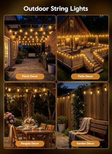 Minetom 100FT Solar-String-Lights-Outdoor-Waterproof, 31+2LED S14 Shatterproof Bulb, Patio Lights with Remote Type-C Port Timable, 3 Light Modes Dimmable Solar String Lights for Outside, Yard, Camping — view 5
