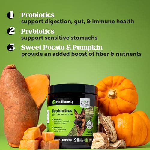6 Billion CFU Dog Probiotics with Prebiotics, Digestive Enzymes, & Fiber - Relief for Occasional Diarrhea, Gas, Bloating & Itchy Skin - Daily Gut Health & Immune Support for All Dogs (Pumpkin, 90 ct) — view 2