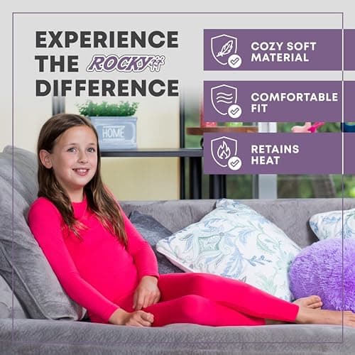 Rocky Thermal Underwear For Girls (Long Johns Thermals Set) Shirt & Pants, Base Layer w/Leggings/Bottoms Ski/Extreme Cold (Ballerina - Large) — view 6