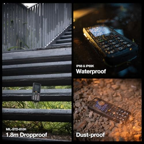 AGM M9 Rugged Feature Phone, 4G Basic Cell Phone, Simple Mobile Phones, IP68 & IP69K Waterproof, Drop-Proof, Large Buttons, Large Fonts, Speed Dial, 3 Card Slots, FM Radio, Flashlight, 1200mAh Battery