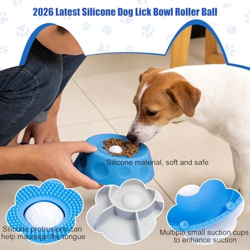 Dog Lick Bowl Roller Ball, Silicone Slow Feeder Dog Bowl