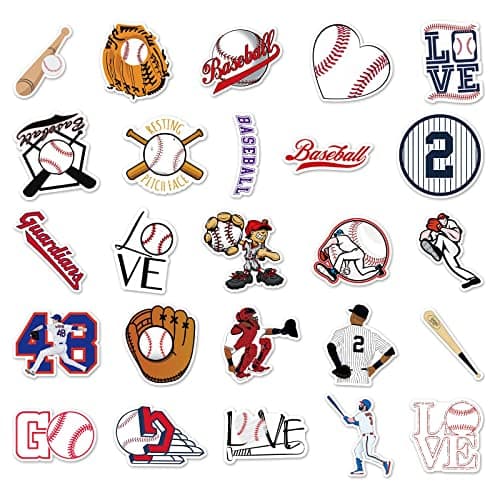 JOICEE 50pcs Baseball Stickers，Waterproof Vinyl Baseball Tattoos for Kids Teens Boys Adults, Sports Decals for Snowboard Laptop Water Bottles Hydro Flasks Phone Guitar Skateboard Computer — view 3