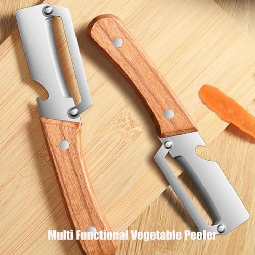 Kitchen Multi-Function Stainless Steel Thickened Fruit Peeler Knife, Ultimate Kitchen Peeler, Wooden Handle Peeler, Multi Functional Premium Vegetable Peeler, Bottle Opener Stainless Steel (1PCS) — view 3