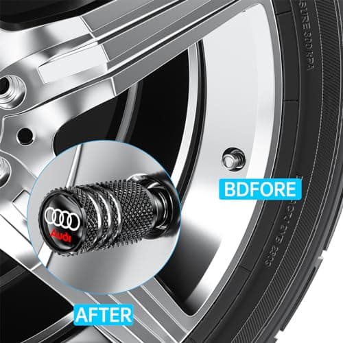 Tire Valve Stem Caps for Audi S3 A3 RS3 A4 A5 A6 A7 RS7 A8 Q3 Q5 Q7 R8 Metal Car Wheel Air caps Auto Valve Stem Caps Accessories 4 Pcs Black