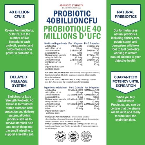 Probiotic 40 Billion CFU - Synbiotics Gut Health - Proudly Canadian Made - Bloating Relief & Digestive Health Support - Guaranteed Potency Probiotics for Men & Women - Shelf Stable, Non-GMO, 60ct — view 3