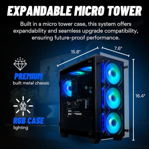 Stratos Micro RX 9070 XT, Ryzen 7 7800X3D, 32GB DDR5 RAM, 2TB NVMe SSD, Gaming Desktop PC w/Windows 11 Pro, 3-Year Warranty, RGB Keyboard+Mouse, Internal Wi-Fi 6E, 3X DP & HDMI — view 6
