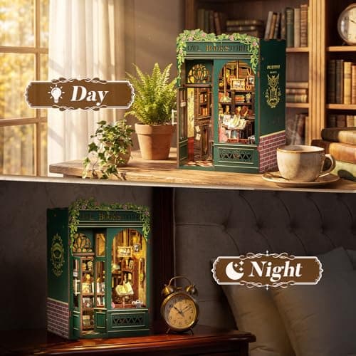 CUTEBEE Book Nook Kit - DIY Miniature House Kit for Adults, Dollhouse Booknook Library Bookshelf Decor 3D Wooden Puzzle, Gifts for Family, Friends — view 5