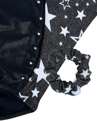 JiAmy Gymnastics Leotards for Girls, Long Sleeve Biketards Sparkly Dance Unitard with Shorts Athletic Bodysuit Outfit for Kids, Black 9-10 years — view 3