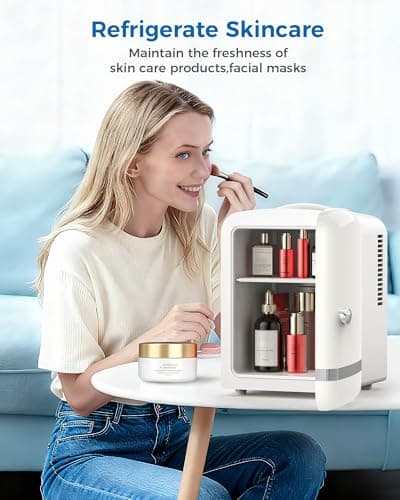 Electactic Mini Fridge for Skincare, 4L/6 Cans Small Cosmetic Fridge for Makeup & Beverage, Portable Desk Fridge Cooler and Warmer for Kids, Bedroom, Countertop, White — view 6