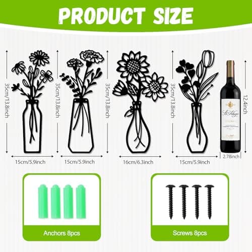 YOSHINE 4pcs Metal Flowers Wall Art, Black Minimalist Metal Wall Decor — view 2