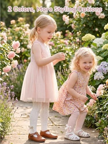Miipat Baby Girl Tights Toddler Footed Leggings Bowknot Mesh Lace Stockings 2 Pack Little Kids Hollow Pantyhose(WhitePinkBowTie,6-12M) — view 4