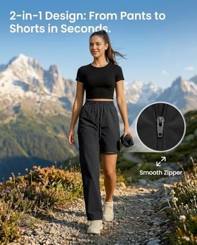 Womens Convertible Hiking Pants Zip Off,Waterproof Hiking Pants Women Lightweight Quick Dry for Camping Outdoor (Blue,X-Large) — view 3