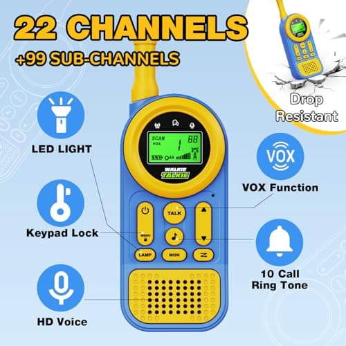 Ptnerbeh Walkie Talkies for Kids Toys: Toys for 3-12 Year Old Boys Girls - 22 Channels 2 Way Radio Toy with Backlit LCD Flashlight - 3 Miles Range for Outside/Camping/Hiking (2-Pack) Blue — view 3
