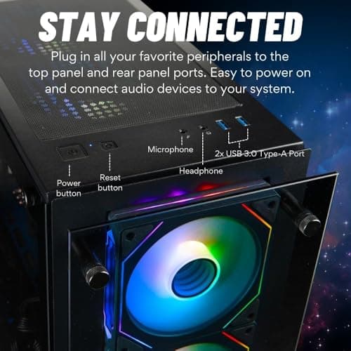 Stratos Micro RX 9070 XT, Ryzen 7 7800X3D, 32GB DDR5 RAM, 2TB NVMe SSD, Gaming Desktop PC w/Windows 11 Pro, 3-Year Warranty, RGB Keyboard+Mouse, Internal Wi-Fi 6E, 3X DP & HDMI — view 5