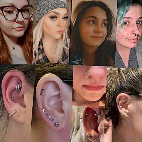 Yrogcu Diamond Hinged Nose Rings Hoop : Triple Row Gold Color 16G(1.2mm) Diameter 12mm Womens and Mens Ear Pierecing Ring with Zircon Septum Clicker Helix Cartilage Hoop — view 5