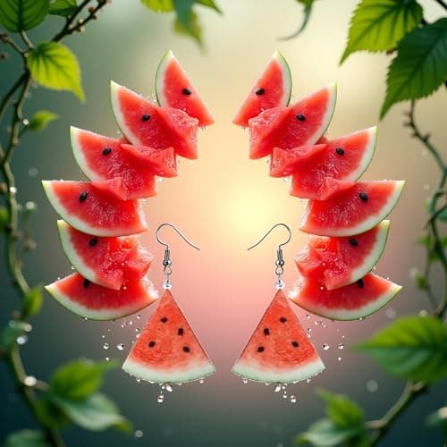 A Pair of Red Watermelons Fashion Creative Acrylic Fruit Earrings Trendy Realistic Food Dangle Earring Women Fun Coconut Watermelon Multicolor for Women Gift Jewelry,Clothing, Shoes and Jewelry — view 2