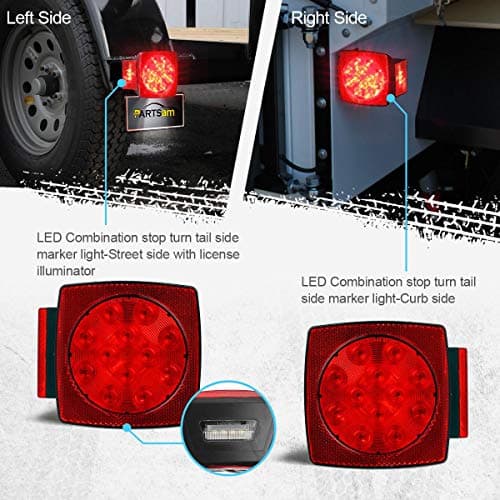Partsam 12V Submersible Square Led Trailer Light,Red White LED Stop Turn Tail License Brake Running Light Lamp for Trailers Under 80" Boat Trailer Truck Marine Camper RV Snowmobile,IP68,DOT Compliant — view 3