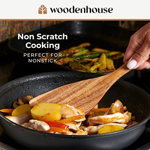 Wooden Spoons for Cooking – Wooden Kitchen Utensils Set, 6 Pcs Teak Wood Utensil Set – Comfortable Grip Non–Stick Wooden Cooking Utensils — view 2