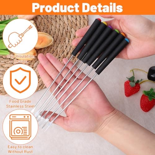6Pcs Fondue Forks, Stainless Steel 9.1" Fondue Sticks with Heat Resistant Handle Colorful Fondue Skewers Accessories for Chocolate Fountain Cheese Fondue Grill Cake Meat Fruits Marshmallows — view 2