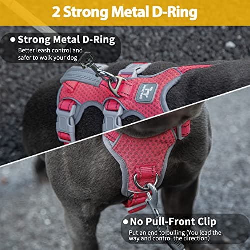 Huntboo Escape Proof Dog Harness, No Pull Reflective Harness with Lift Handle, Adjustable Pet Vest with Front and Back Leash Clips for Small Medium Large Dogs Walking Hiking Training (Red,L) — view 4