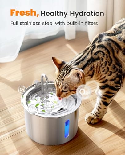 oneisall 2L Stainless Steel Cat Water Fountain, PWF 001
