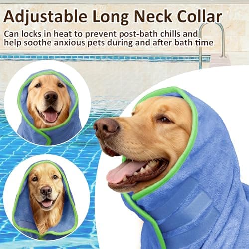 Soft Dog Bathrobe Fast Drying Dog Coat, Super Absorbent Dog Towels for After Bath, Microfiber Pet Robe Adjustable Collar & Belly Warm Keeping Dogs Coat for Pet Dogs & Cats (Blue, Medium) — view 6