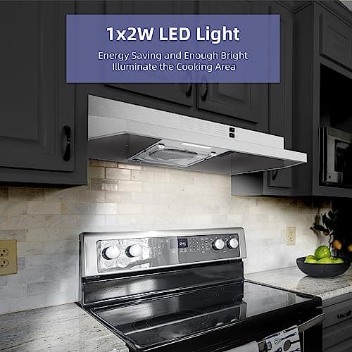 FIREGAS 30 Inch Under Cabinet Range Hood, 300 CFM Powerful & 45dB Quiet Vent Hood, Slim Stainless Steel Stove Hood for Kitchen & Apartments, 2-Speed Exhaust Fan, Ducted/Ductless Convertible — view 4