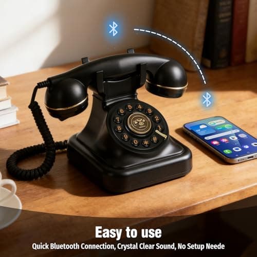 Sangyn Retro Bluetooth Landline Phone with Voice Assistant, Compatible with Android & iOS, Wireless Home Telephone with Volume Control, USB Rechargeable, Black — view 5