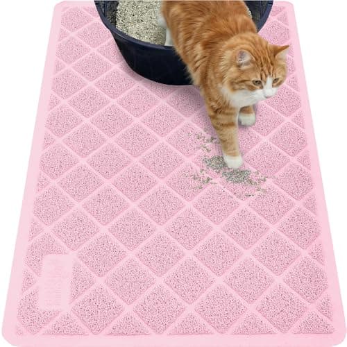 GORILLA GRIP Cat Litter Box Mat, 35x23, Water Resistant Kitty Litter Trapping Mat, Textured Backing, Easy to Clean, Less Waste and Clean Floors, Kitten Supplies for Indoor Cats, Soft on Paws, Lt Pink