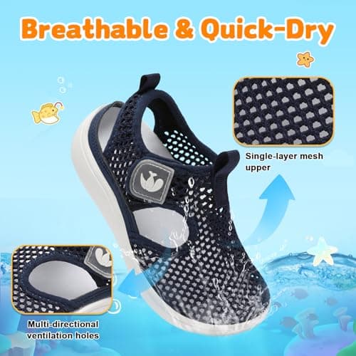 JOINFREE Kids Water Shoes for Toddler Boys Girls Quick Dry Breathable Mesh Pool Beach Shoes with Non Slip Sole Navy 7 Toddler — view 2