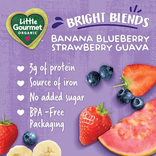 Little Gourmet Organic Toddler Snack Bright Blends Banana Blueberry Strawberry Guava, 113ml (12 Pack) — view 4
