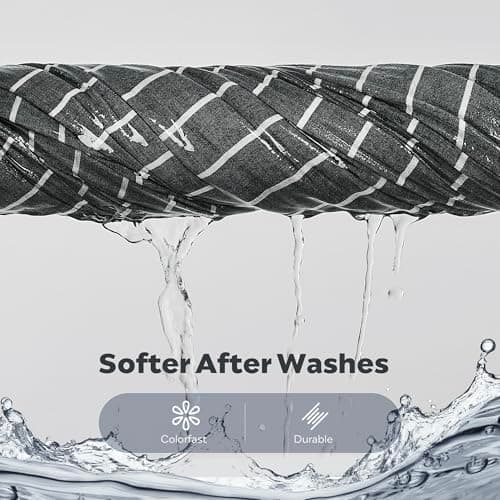 JELLYMONI Pinstriped 100% Washed Cotton Linen Like Duvet Cover Set, 3 Pieces Luxury Soft Bedding Set with Buttons Closure, Grey Stripes Pattern Printed Duvet Cover Queen Size(No Comforter) — view 3